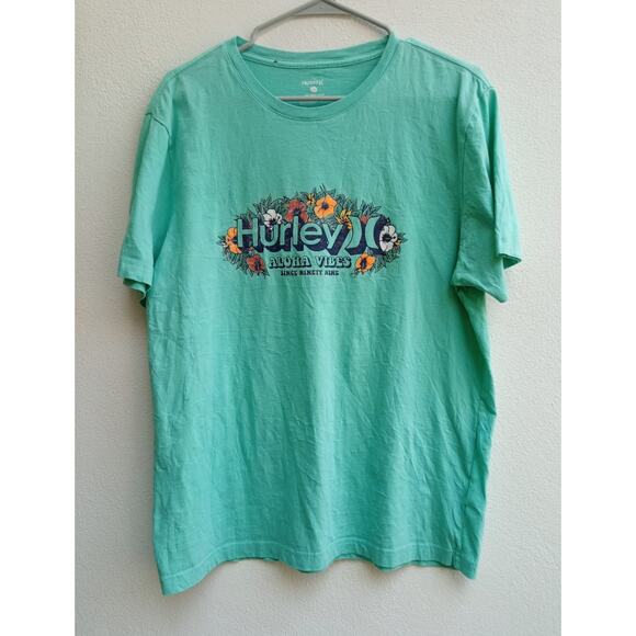 Hurley Men's T-Shirt Everyday Short Sleeve Beach Flower Green Size Large - Picture 1 of 7